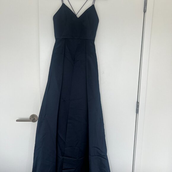 Alice and Olivia Navy Gown with Full Skirt and Slit, Size 0 - Picture 3 of 6